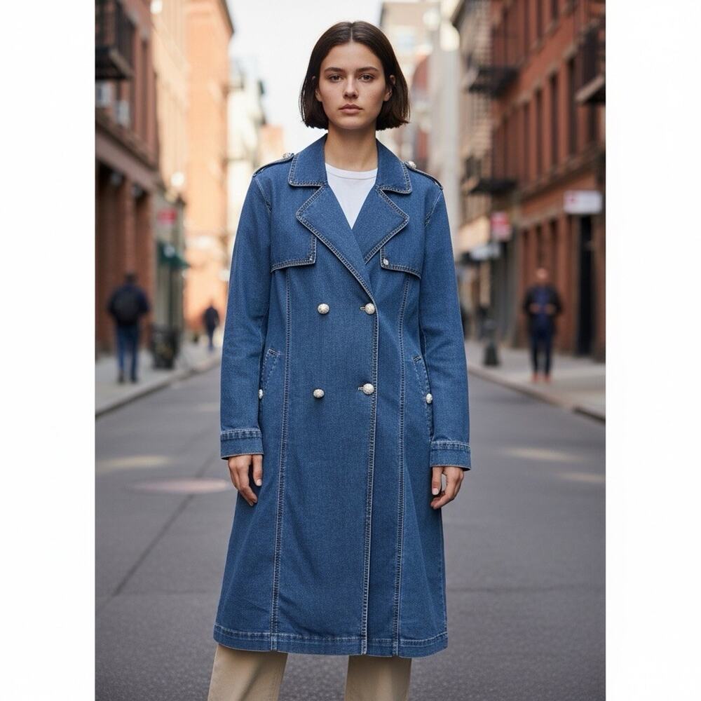Cato Double Breasted Denim Trench Coat Sz 18/20W Pockets Streetwear NO BELT
